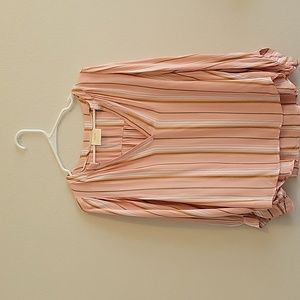 Size L peachy pink striped Maeve by Anthropologie boho peasant top